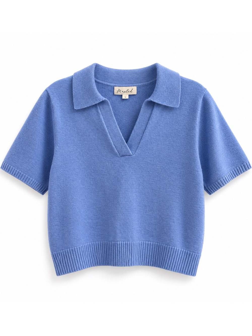 Marled Soft Collar Scoop-Neck Sweater in Periwinkle